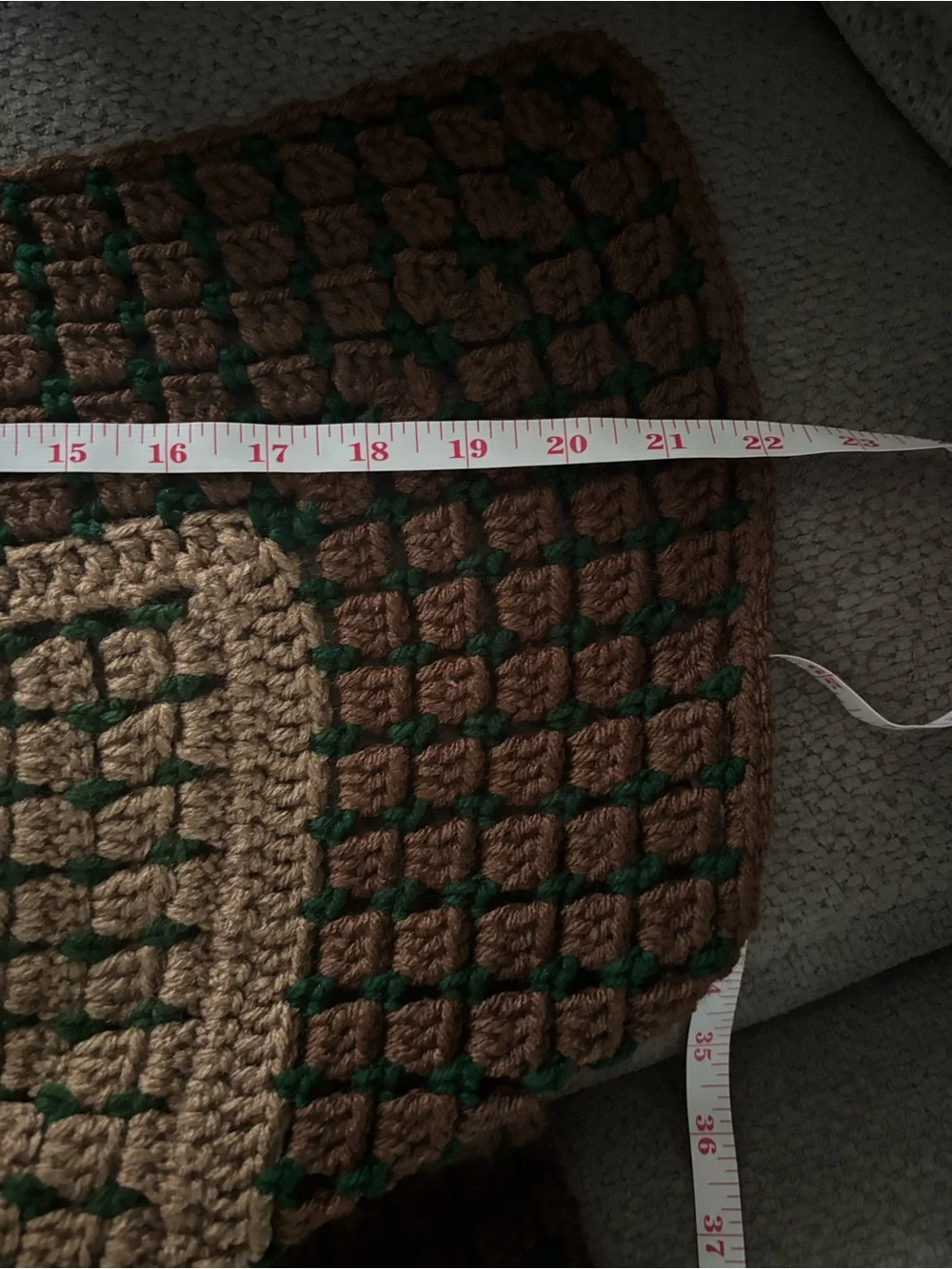 Handmade Crochet Lap Blanket Throw Brown Tan Green Retro Granny Style
